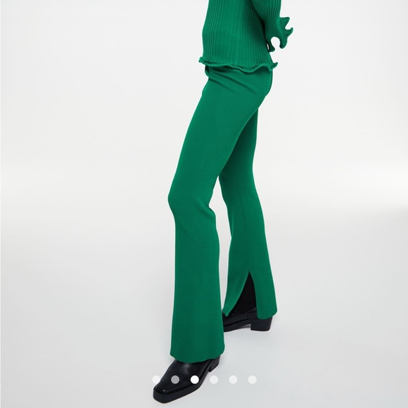H&M Kelly Green Knit Flared Slit Hem Pull On Legging Pants - Picture 1 of 9